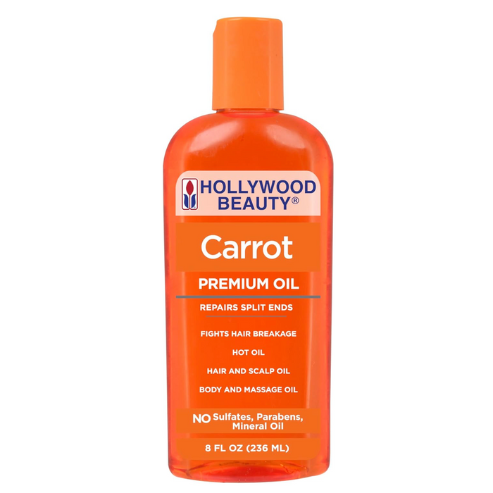 Hollywood Beauty Carrot Premium Oil 8oz / 236ml bottle, a multipurpose hot oil treatment for repairing split ends, fighting hair breakage and moisturising the hair, scalp and body