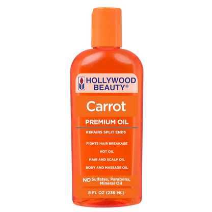 Hollywood Beauty Carrot Premium Oil 8oz / 236ml bottle, a multipurpose hot oil treatment for repairing split ends, fighting hair breakage and moisturising the hair, scalp and body