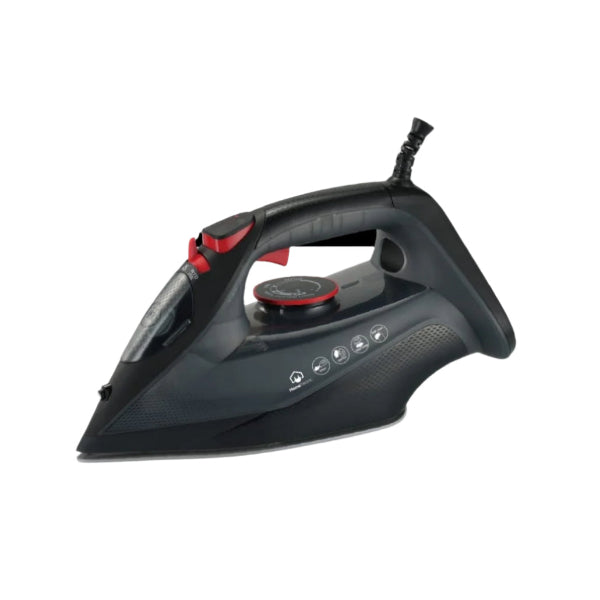 Black steam iron on a white background