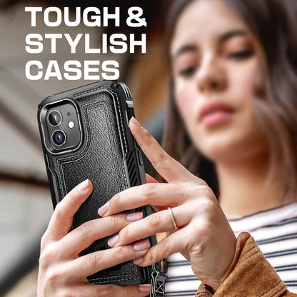 iPhone 12 6.1 inch Unicorn Beetle Royal Rugged Leather Case-Black