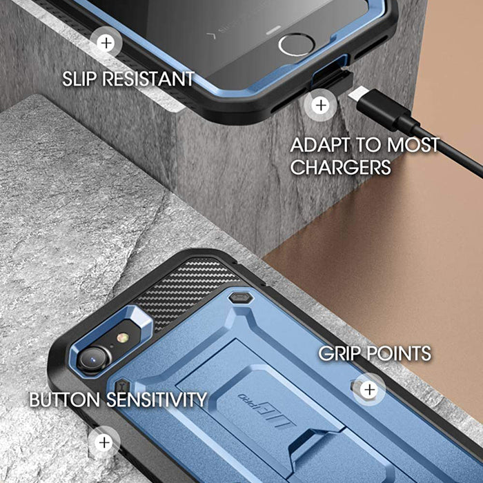 iPhone SE Unicorn Beetle Pro Full-Body Case with Kickstand-Metallic Blue