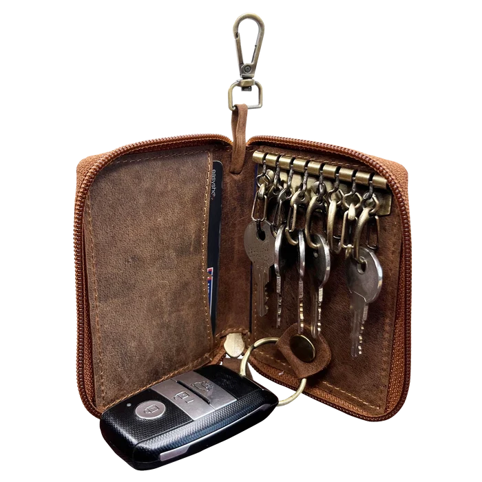 Iris Leather Key Holder Case Zippered Key Organizer Wallet with Belt Hook