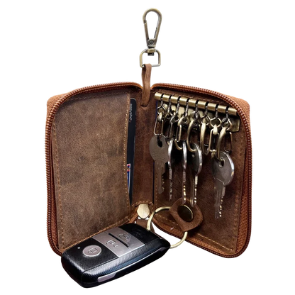 Iris Leather Key Holder Case Zippered Key Organizer Wallet with Belt Hook