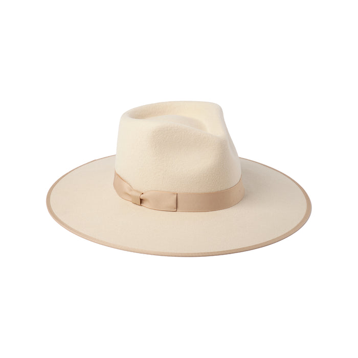 Ivory Rancher hat with a wide brim and beige band