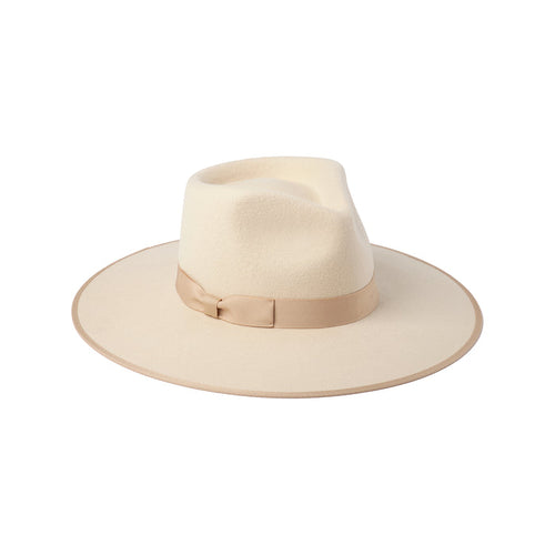 Ivory Rancher hat with a wide brim and beige band