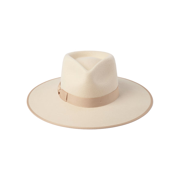 Ivory Rancher hat made from 100% structured Australian wool, trimmed with tonal light gold grosgrain ribbon.