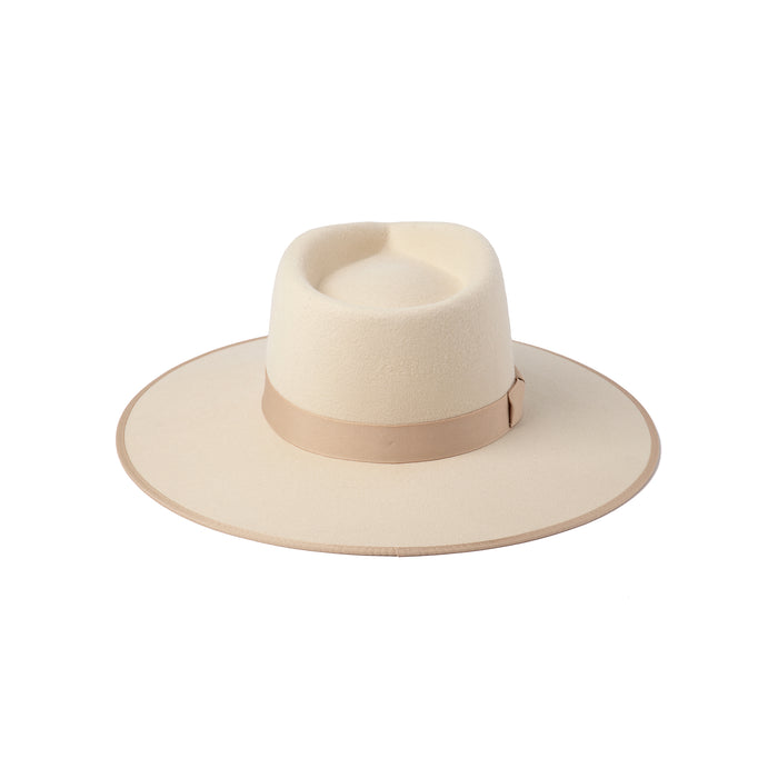 Ivory Rancher wool felt fedora hat in beige with tonal grosgrain ribbon