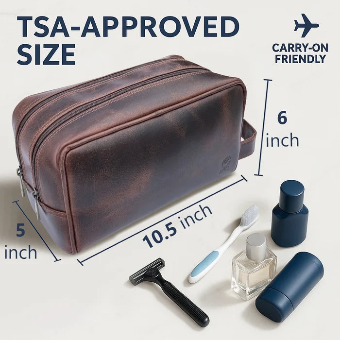 Johnny Leather Travel Dopp Kit for Men (Walnut Brown)