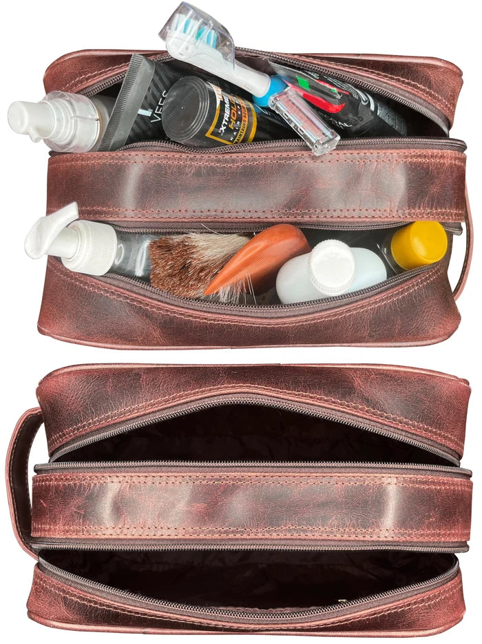 Johnny Leather Travel Dopp Kit for Men (Walnut Brown)