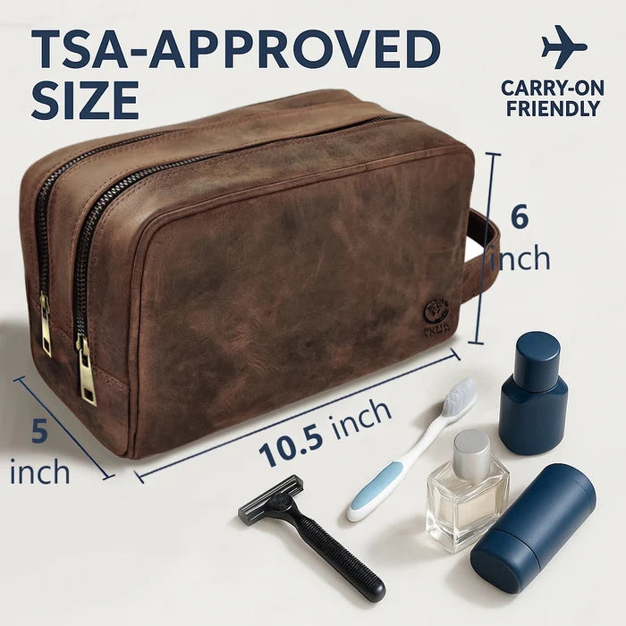 Johnny Men's Leather Travel Dopp Kit (Dark Brown) - Mike