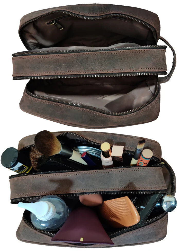 Johnny Men's Leather Travel Dopp Kit (Dark Brown) - Mike