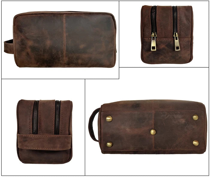 Johnny Men's Leather Travel Dopp Kit (Dark Brown) - Mike