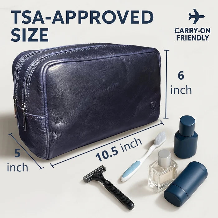 Johnny Men's Leather Travel Dopp Kit (Oxford Blue)