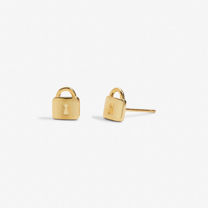 Joma Mini Charms - Gold Lock Earrings