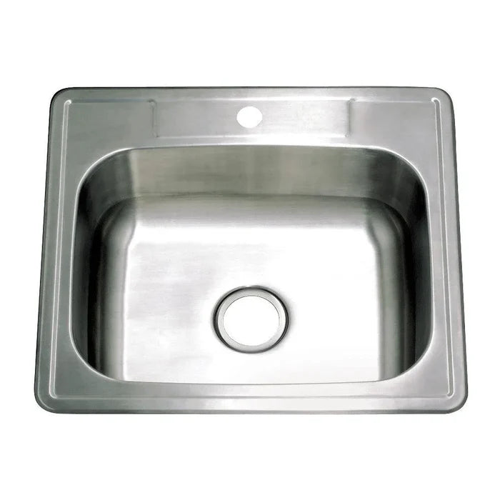 Kingston Brass 25 in. Self-Rimming Single Bowl Kitchen Sink (1 Hole) in Brushed Stainless Steel (GKTS252291) main image.