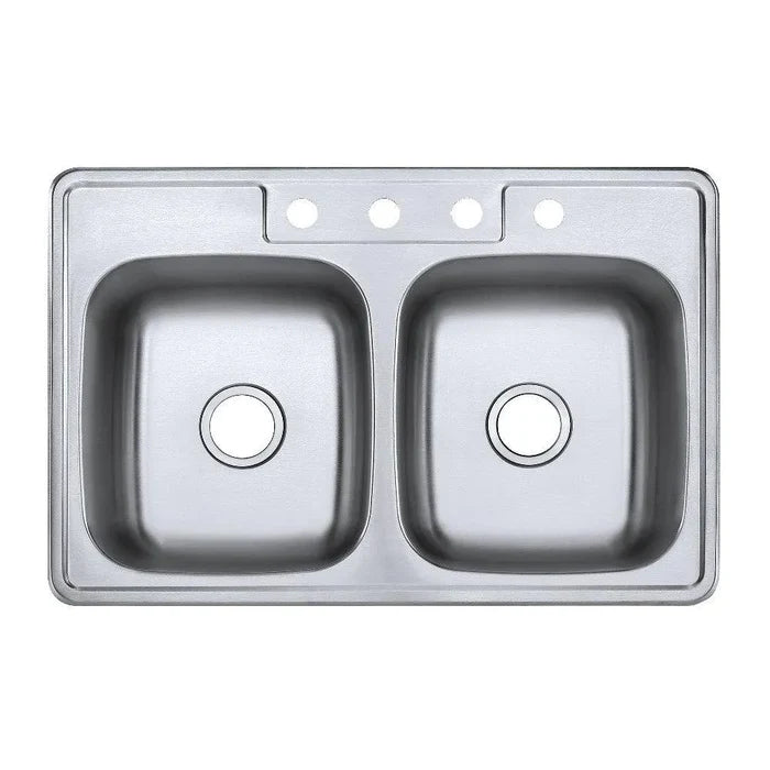 Kingston Brass 33 in. Drop-in Double Bowl Kitchen Sink in Brushed Stainless Steel (GKTD33228) main image.