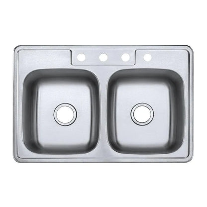 Kingston Brass 33 in. Drop-in Double Bowl Kitchen Sink in Brushed Stainless Steel (GKTD33228) main image.