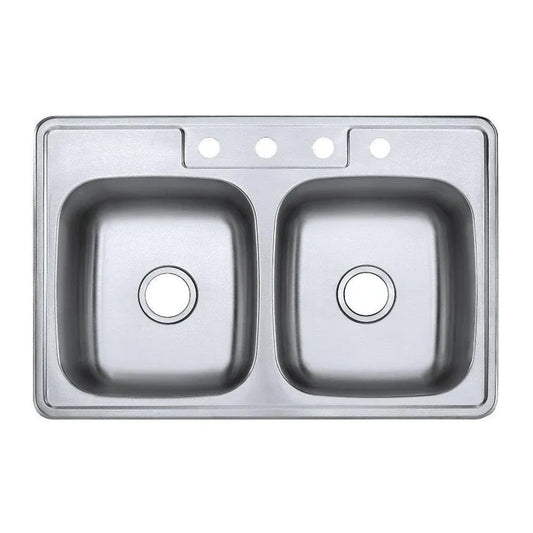 Kingston Brass 33 in. Drop-in Double Bowl Kitchen Sink in Brushed Stainless Steel (GKTD33228) main image.