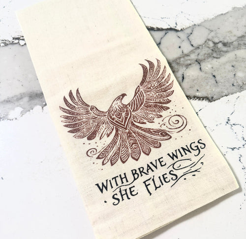 Kitchen Tea Towel -With Brave Wings She Flies Eagle- Handmade by Survivors
