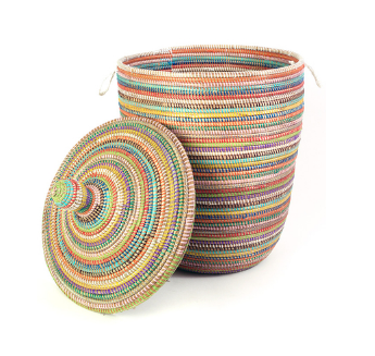 Large Handcrafted Rainbow Hamper Decorative Storage Basket - Fair Trade, Eco-Friendly - Give Back Goods