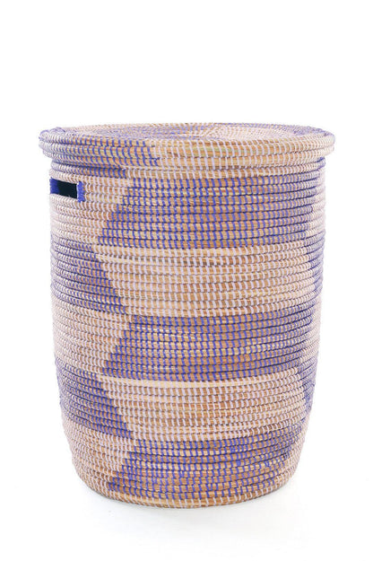 Lavender / Purple Herringbone Flat Lid Hamper Basket- Fair Trade from Senegal