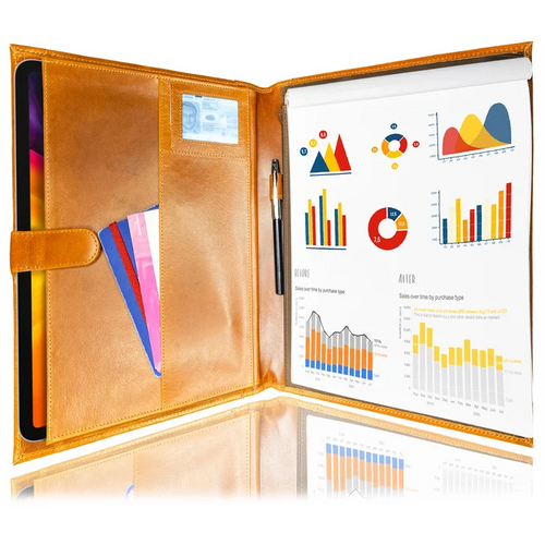 Leather Padfolio Handmade Business Portfolio (Cognac)