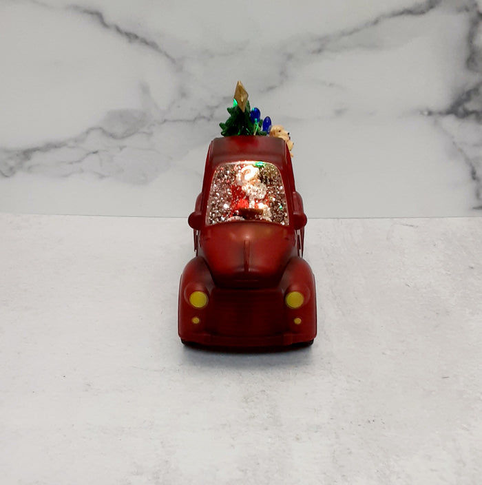 Lighted Water Globe Truck Santa & Dogs 9"
