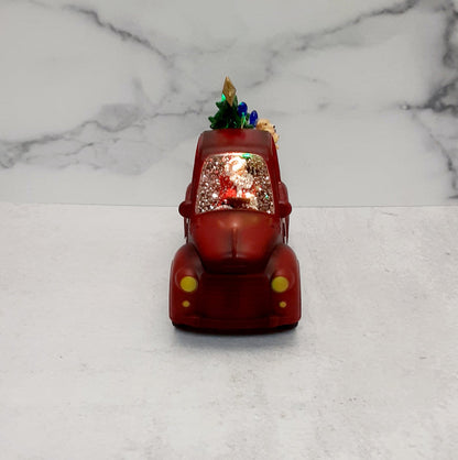 Lighted Water Globe Truck Santa & Dogs 9"