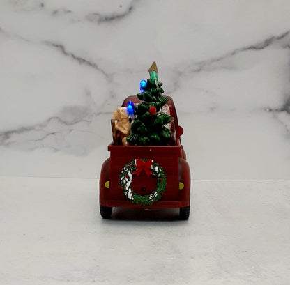 Lighted Water Globe Truck Santa & Dogs 9"