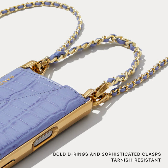 Lily Chrome Side Slot Leather Crossbody Bandolier Set - Lavender Croc/Chrome Gold