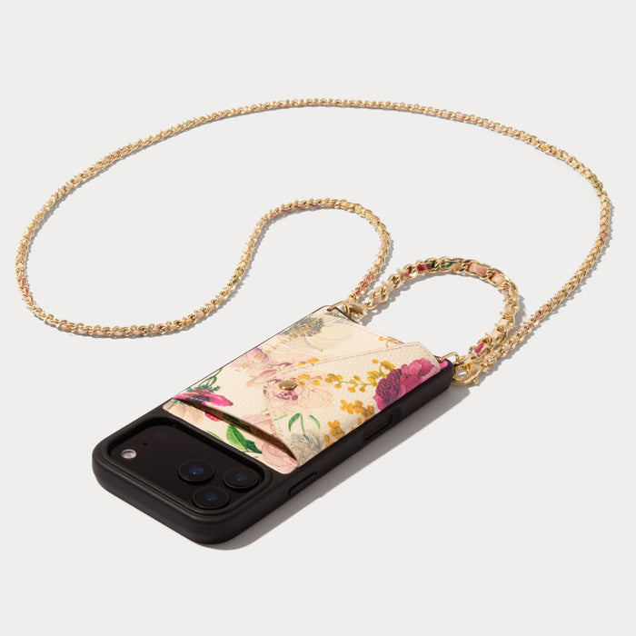 Lily Side Slot Leather Crossbody Bandolier - Ceci Ivory Floral/Gold