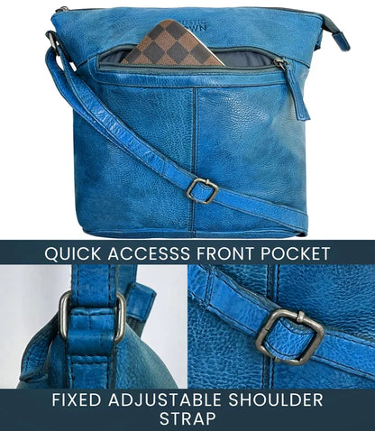 Luna Leather Sling Bag for Women, Blue