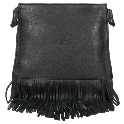 Maia Leather Fringe Hobo Bag for Women (Medium, Black)