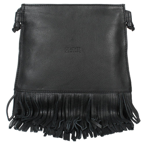 Maia Leather Fringe Hobo Bag for Women (Medium, Black)