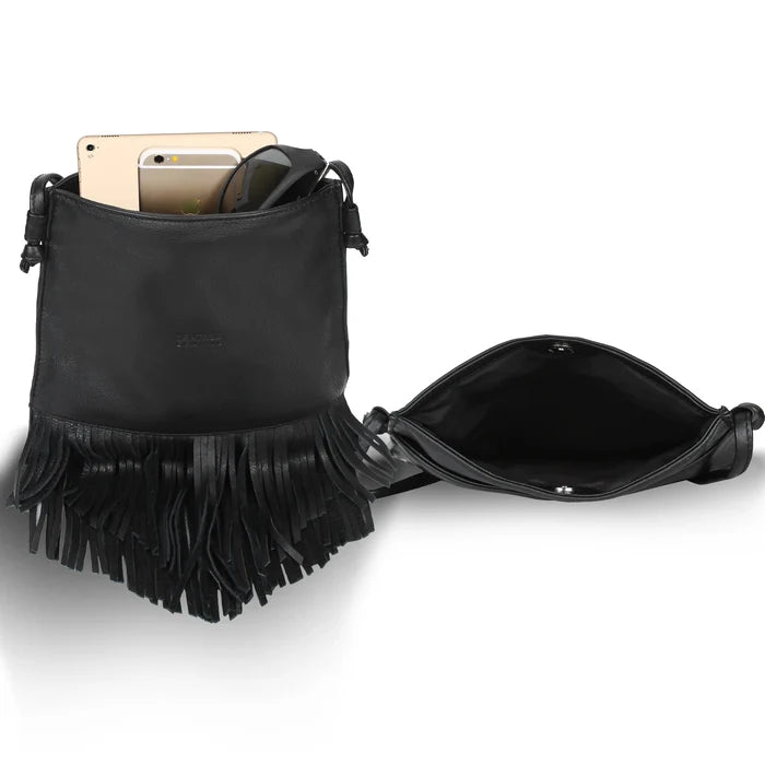 Maia Leather Fringe Hobo Bag for Women (Medium, Black)
