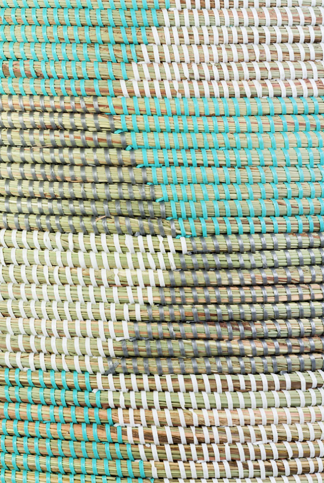 Prayer Mat Hamper Storage Basket, Fair Trade, Eco Friendly, Aqua, Silver and White - Give Back Goods