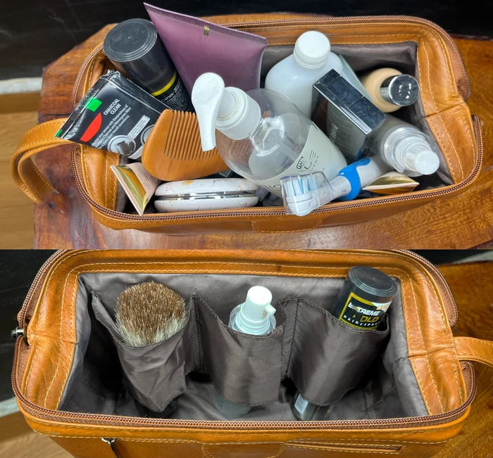 Megan Leather Travel Toiletry Bag (Cognac)