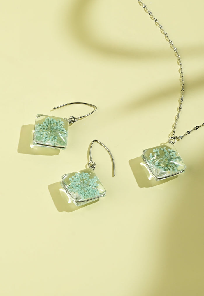 Mint Flower Crystal Drop Earrings- Made By Survivors