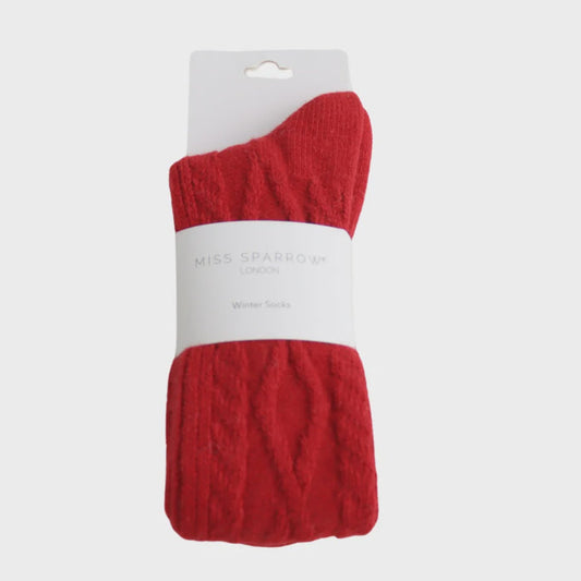Miss Sparrow Winter Cable Socks - Red