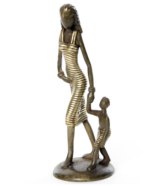 Mother with Child Bronze Sculpture, Fair Trade, Educates Artisans- Eco-Friendly