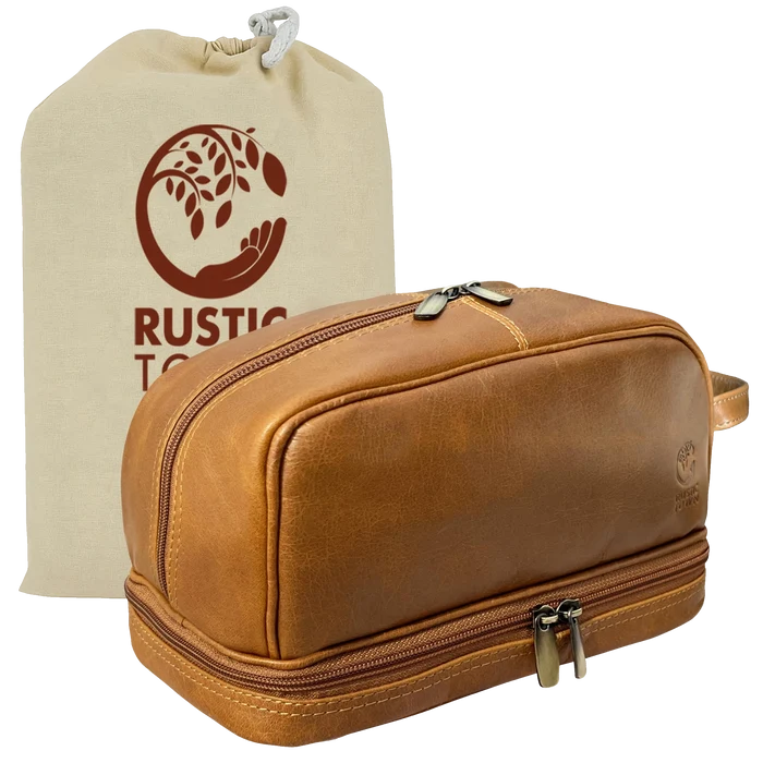 Nancy Leather Travel Makeup Toiletry Bag (Cognac)
