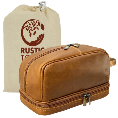 Nancy Leather Travel Makeup Toiletry Bag (Cognac)