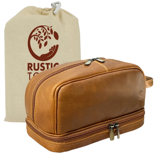 Nancy Leather Travel Makeup Toiletry Bag (Cognac)