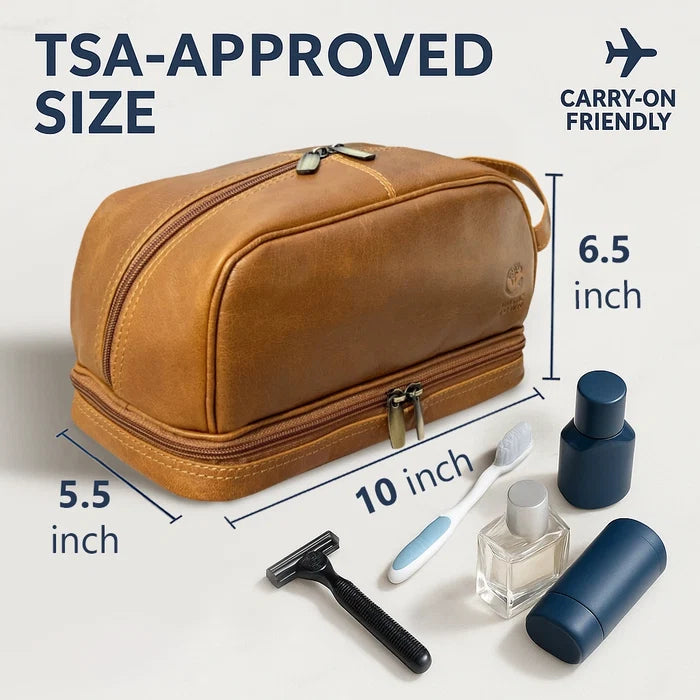 Nancy Leather Travel Makeup Toiletry Bag (Cognac)