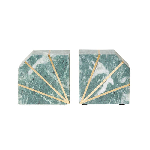Naxian Pair Of Bookends With Brass Inlay Green Marble 20.5x5x10cm