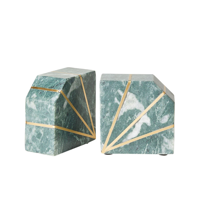Naxian Pair Of Bookends With Brass Inlay Green Marble 20.5x5x10cm