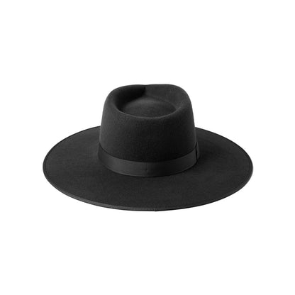 Noir Rancher wool felt fedora hat in black with a wide brim and grosgrain ribbon