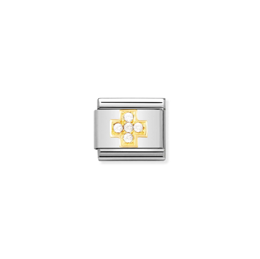 Nomination Classic Link Gold and Cubic Zirconia White Cross Charm