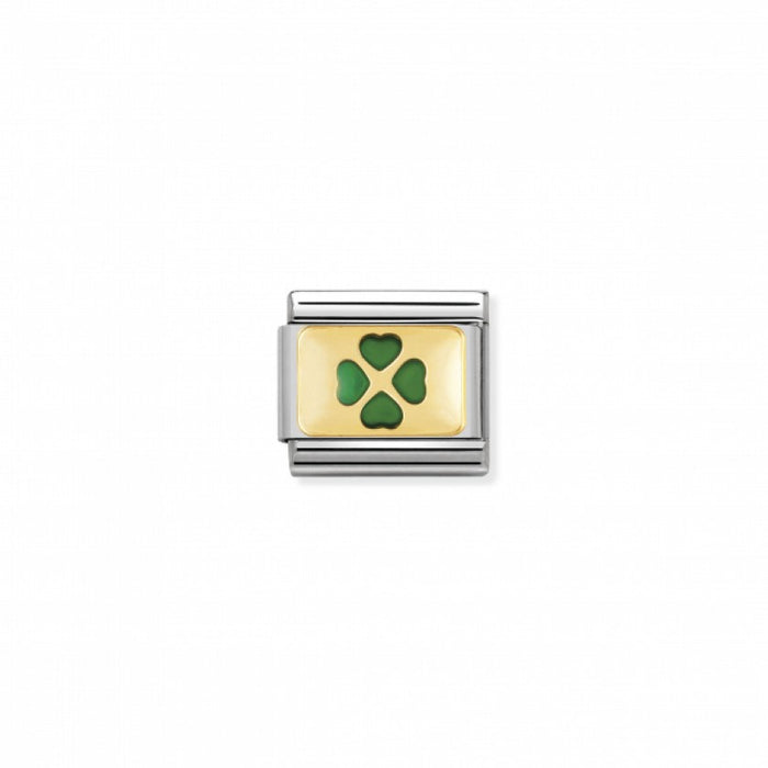 Nomination Gold and Enamel Good Luck Green Four-Leaf Clover Charm