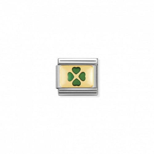 Nomination Gold and Enamel Good Luck Green Four-Leaf Clover Charm